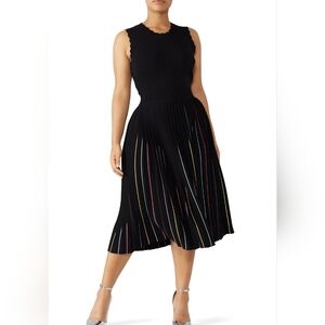 🌈 NWT Kate Spade Pleated Sweater Dress Mainline XL Black with Rainbow Stripes🌈